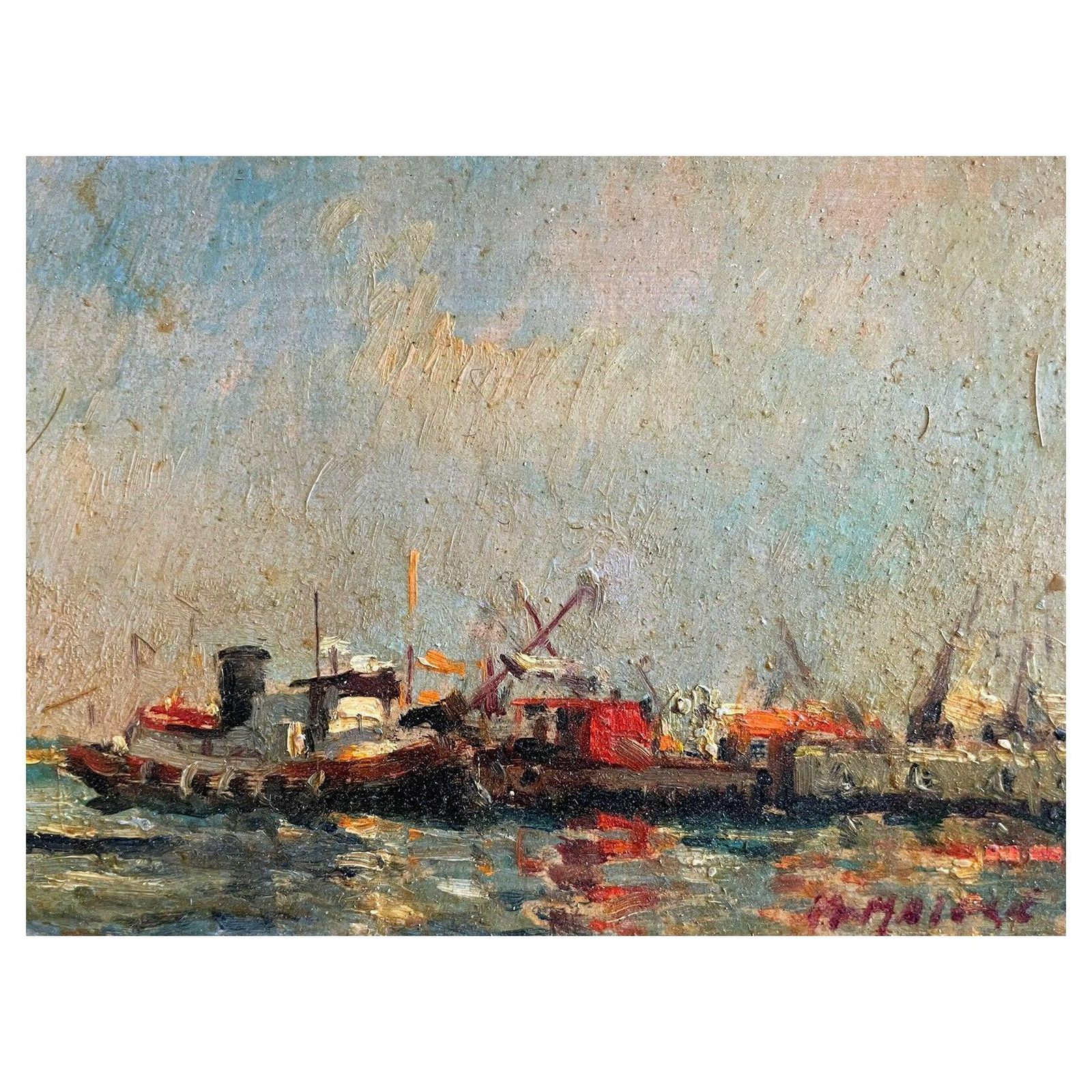 Unknownmaurice Mazeilie, French Impressionist Signed Oil, Boats Moored Off A Jetty20th Century