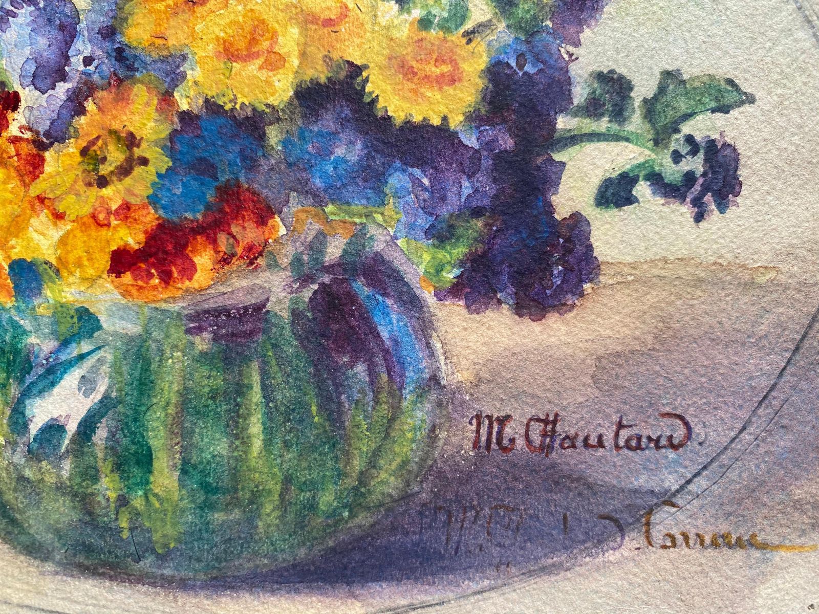 Unknownearly 1900's French Impressionist Signed Flower Watercolour By Marie Carreaucirca 1900s photo for sale