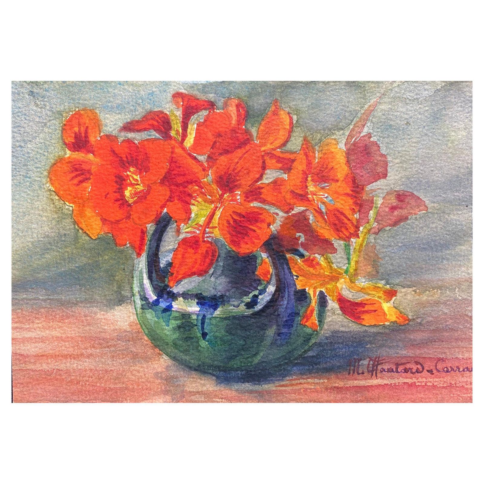 Unknownearly 1900's French Impressionist Signed Flower Watercolour By Marie Carreaucirca 1900s