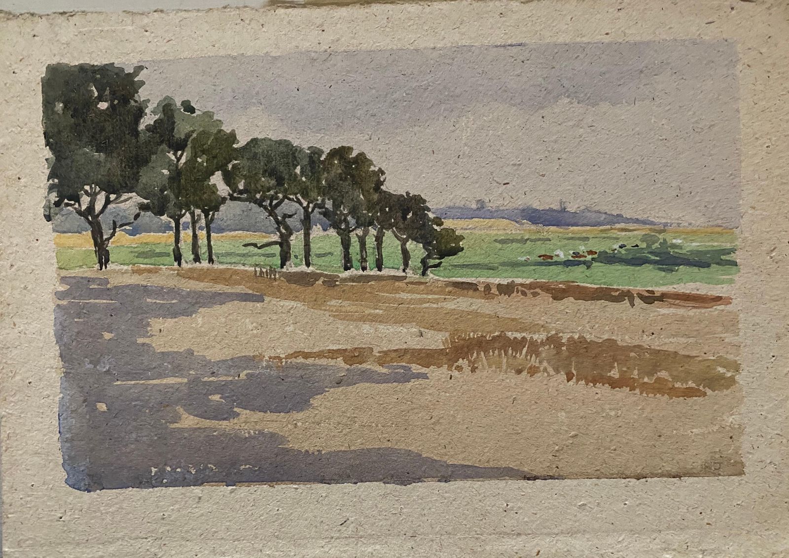 Unknown1900's English Impressionist Watercolor Painting Green View Fieldcirca 1900s photo furniture