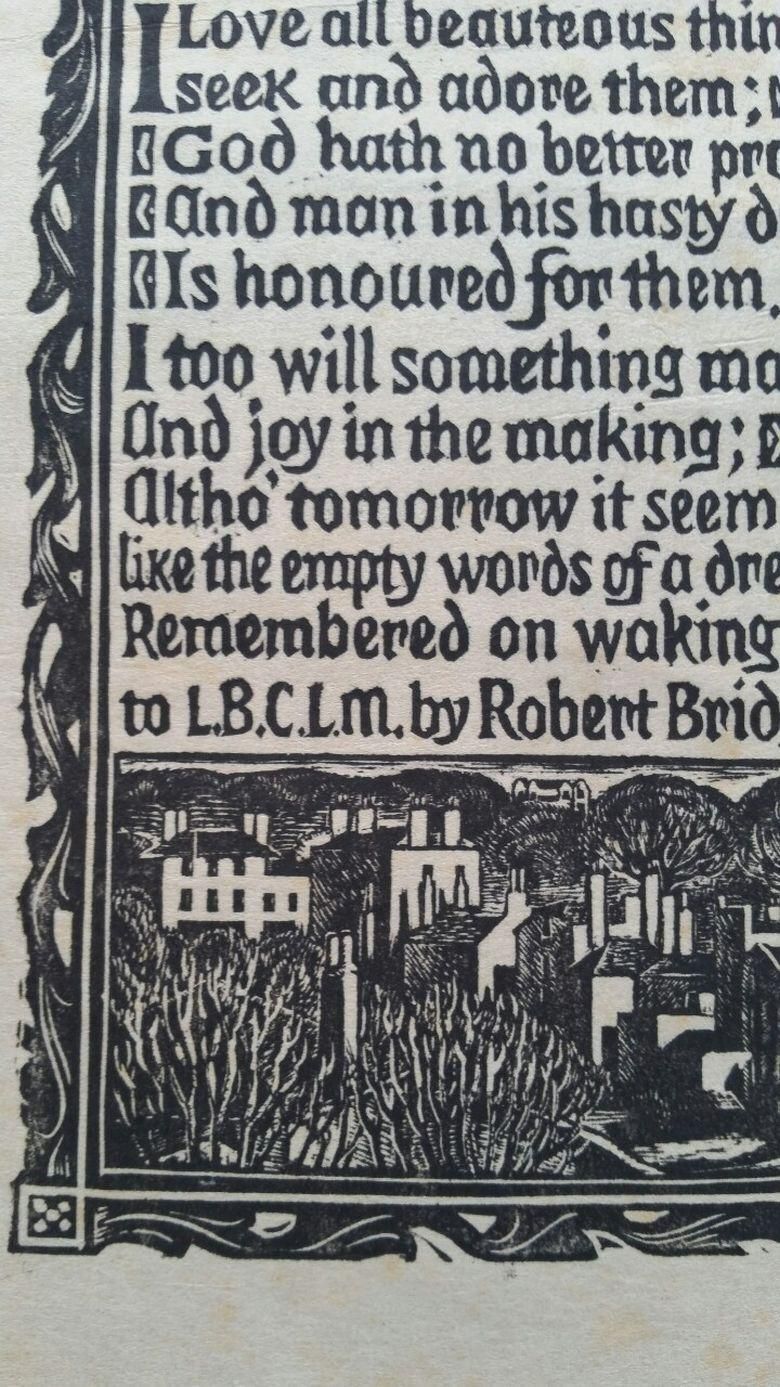 Unknownenglish Antique Woodcut Engraving, Of Prose By Robert Bridgescirca 1920 1930 photo Art