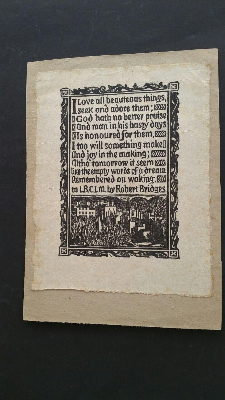 Unknownenglish Antique Woodcut Engraving, Of Prose By Robert Bridgescirca 1920 1930 photo buy