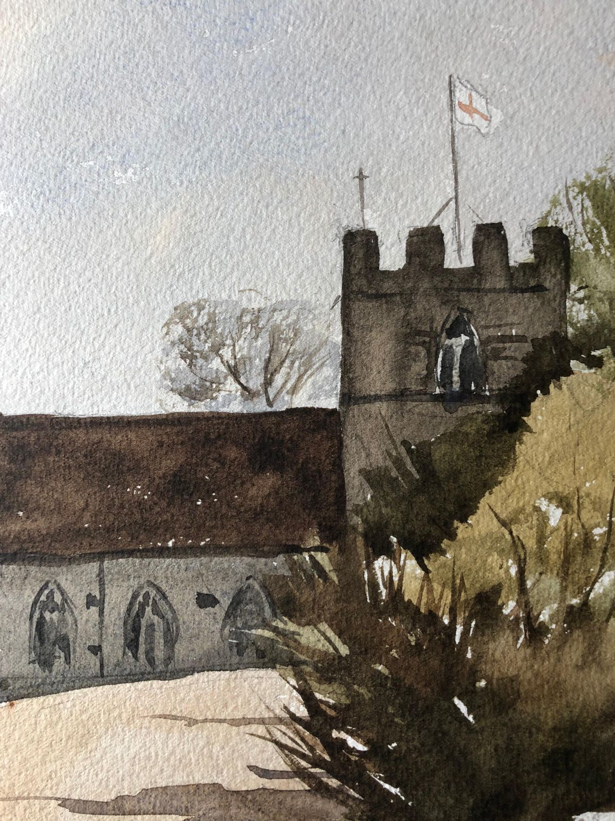 Unknowndinton Church, Original British Watercolour Paintingcirca 1982 photo Art