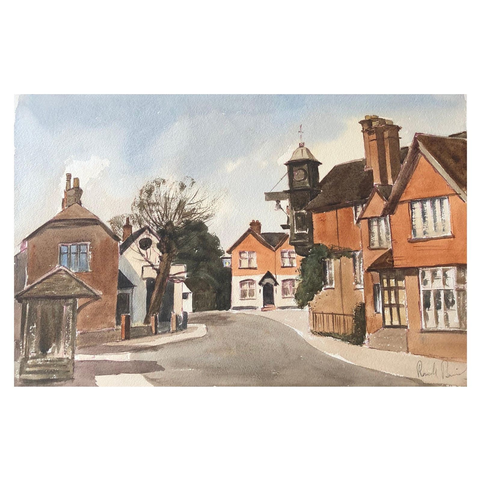 Unknownclock Tower, English Town, Signed Original British Watercolour Paintingcirca 1970s