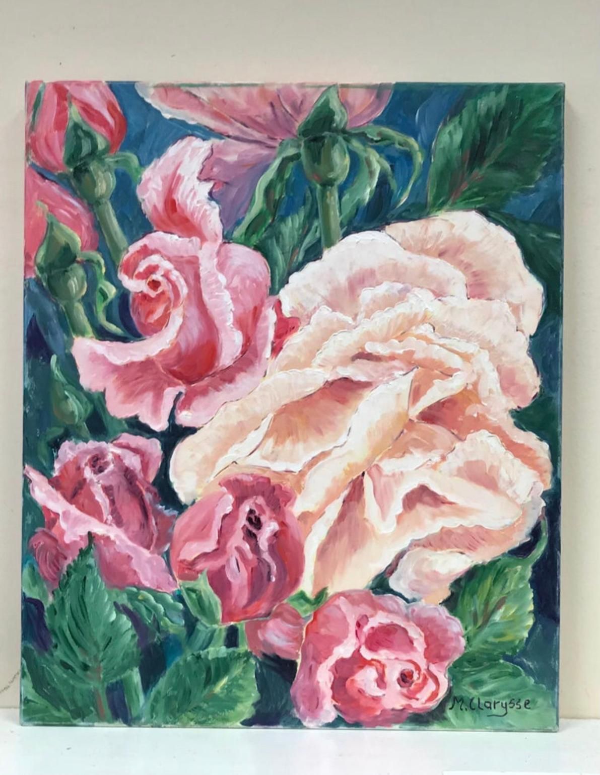 Unknownprofusion Of Pink & Cream Roses, Bright & Colorful French Impressionist Oil2000 photo furniture