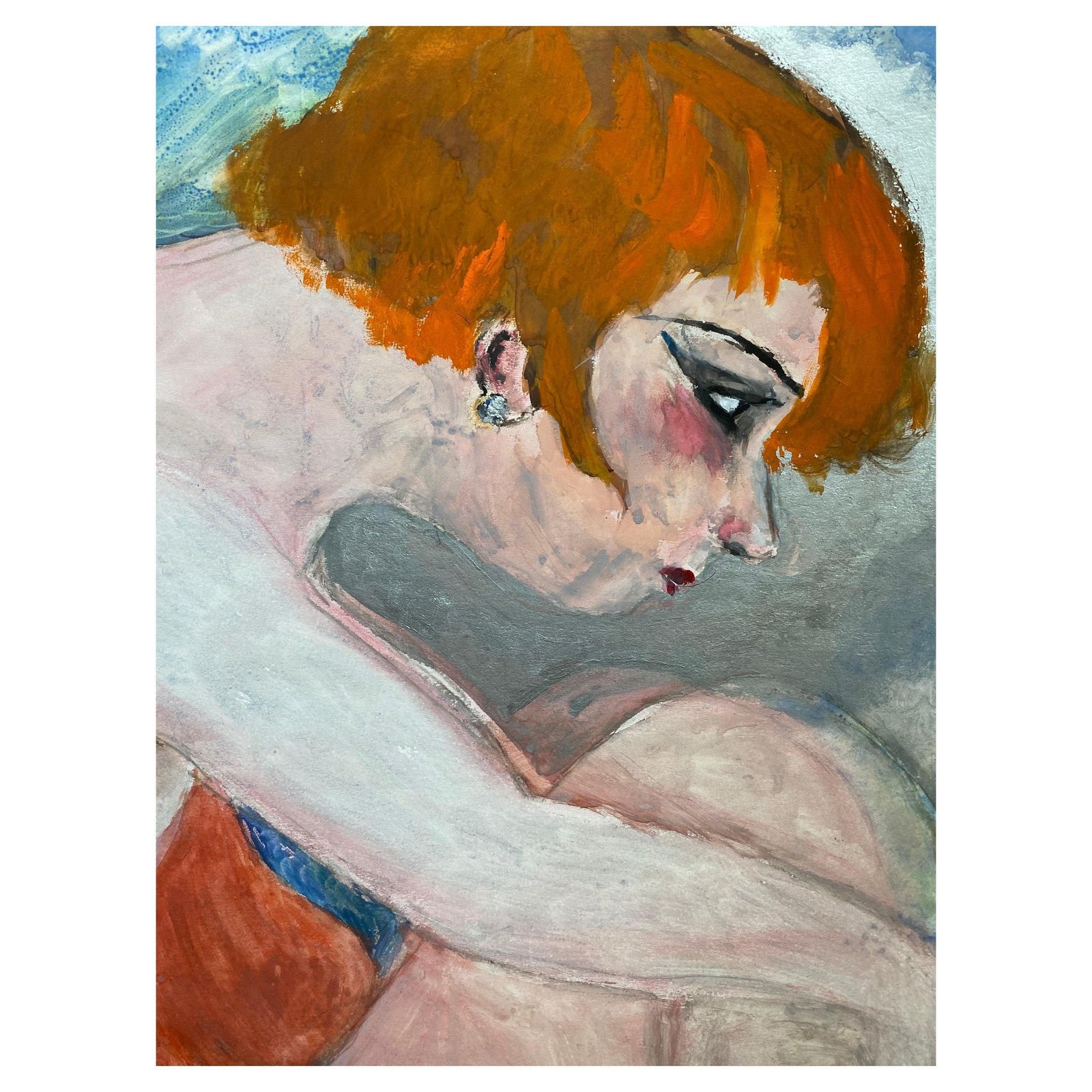 Unknown1960's French Portrait Auburn Haired Sulking Women In Swimsuitcirca 1960s