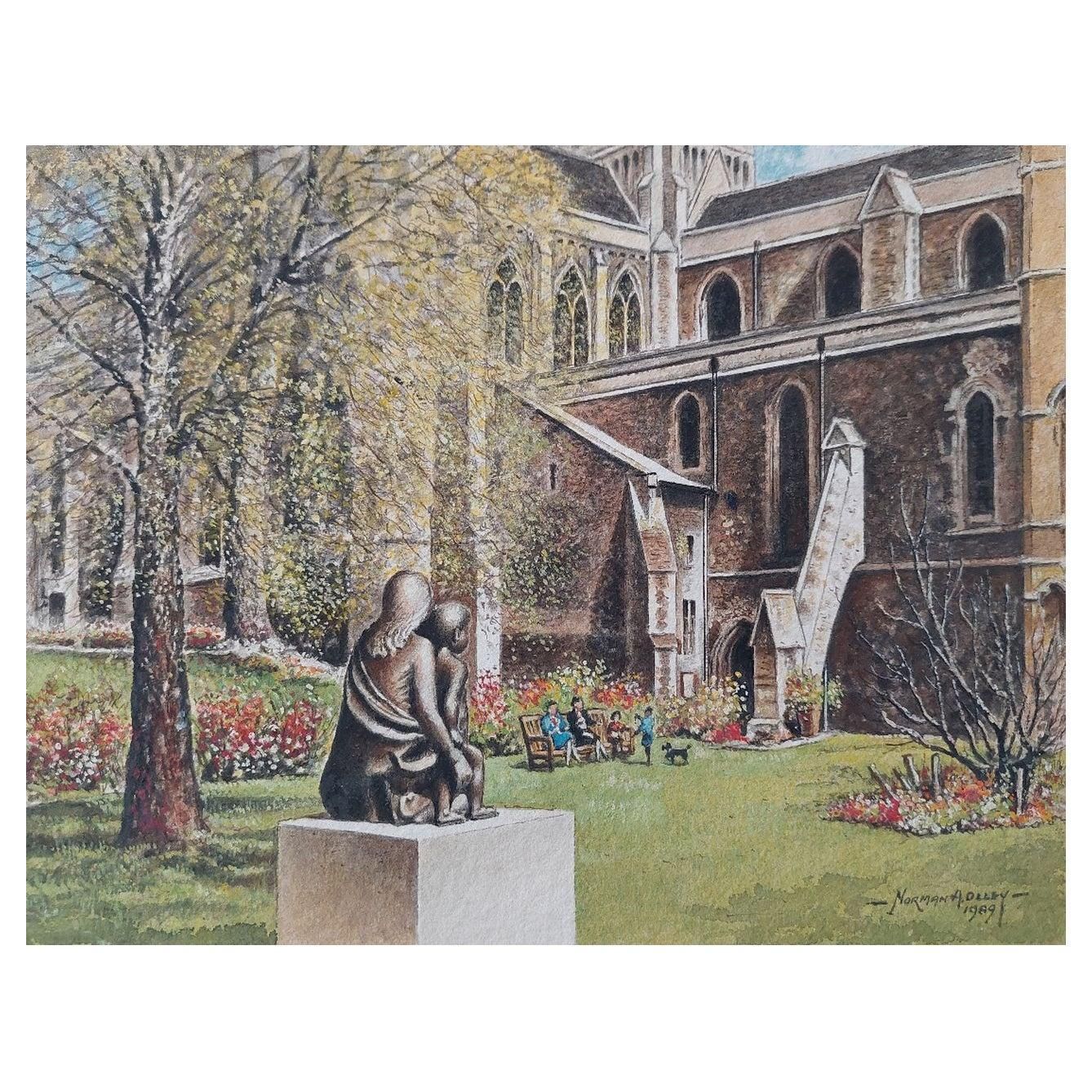 English  Schooltraditional English Painting Cloister Garth At Rochester Cathedral, Kent20th Century