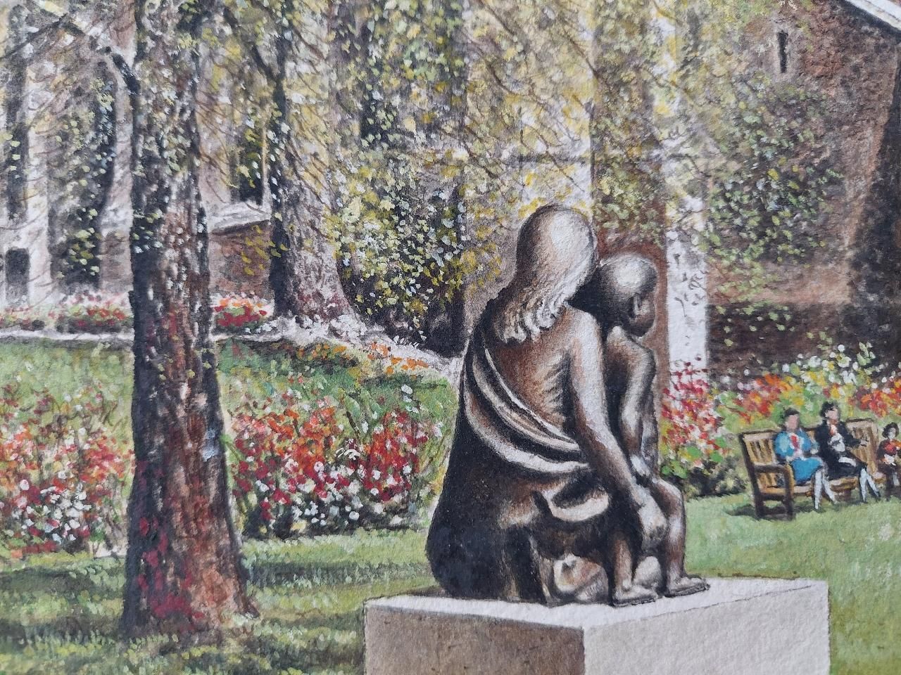 English  Schooltraditional English Painting Cloister Garth At Rochester Cathedral, Kent20th Century photo for sale