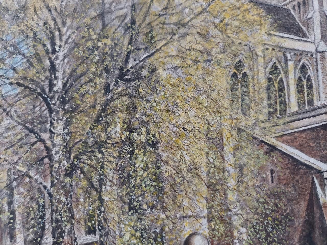 English  Schooltraditional English Painting Cloister Garth At Rochester Cathedral, Kent20th Century photo Art