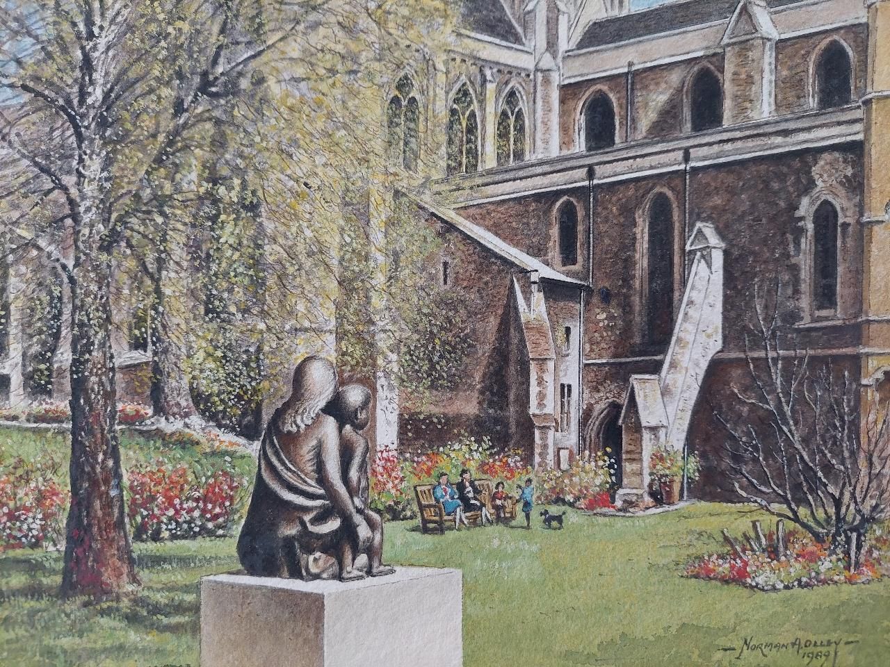 English  Schooltraditional English Painting Cloister Garth At Rochester Cathedral, Kent20th Century photo buy