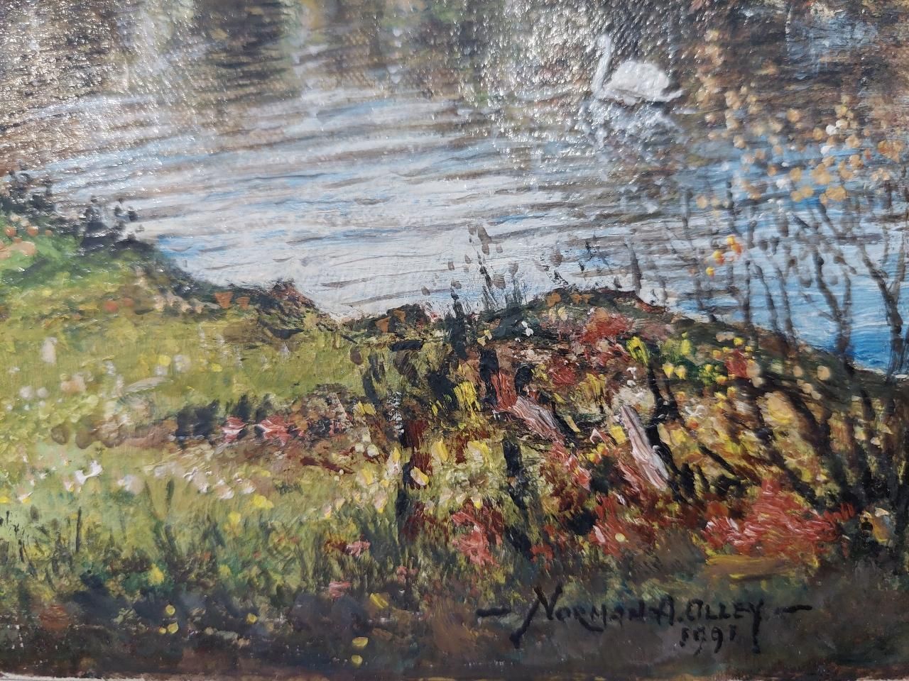 English  Schooltraditional English Painting Deer By A River In English Parkland20th Century photo 520.0