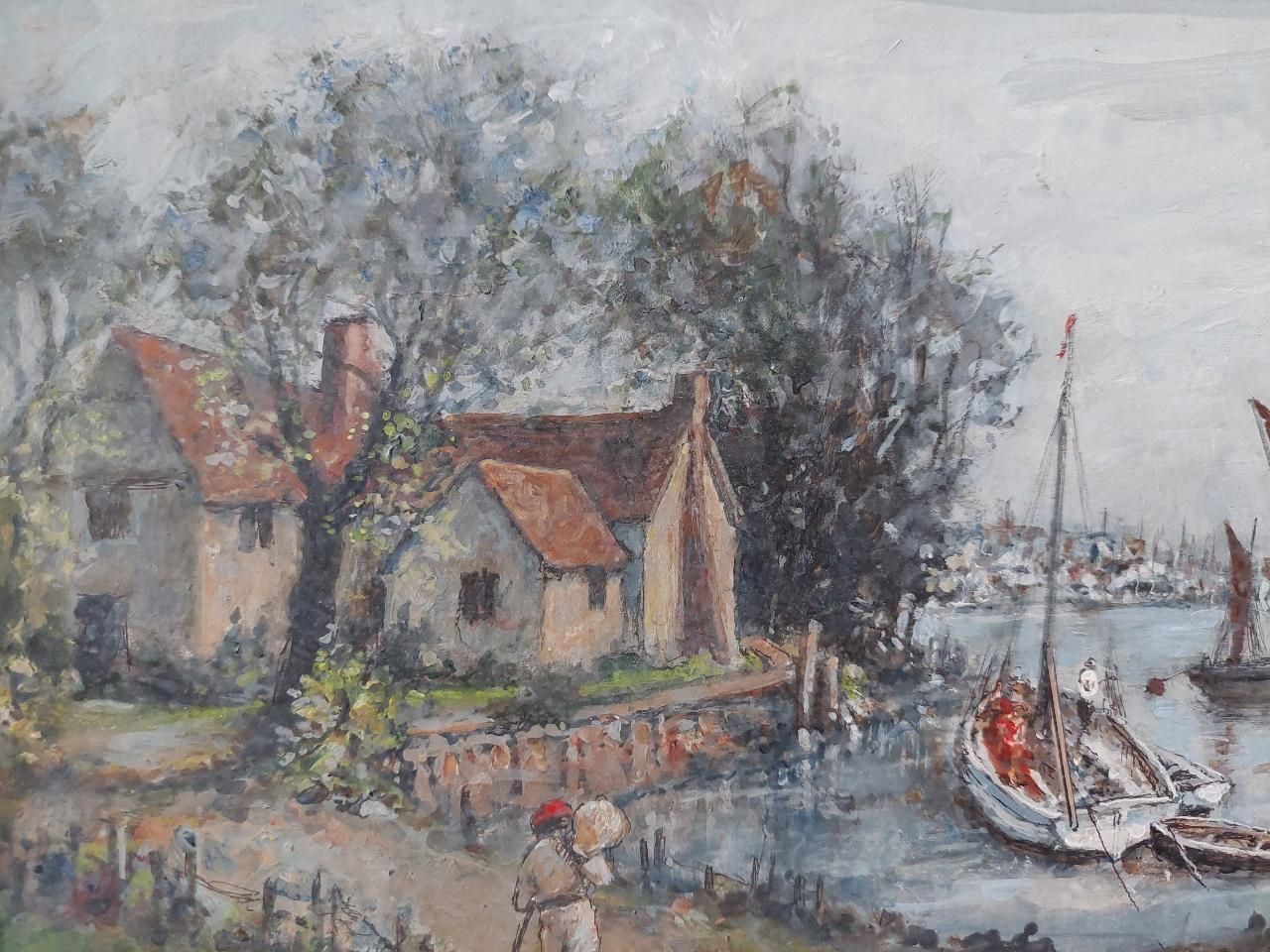 English  Schooltraditional English Painting Maritime Scene On River Medway, Kent, England20th Century photo for sale