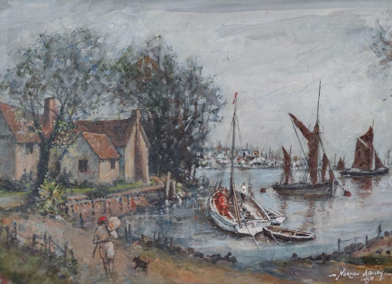 English  Schooltraditional English Painting Maritime Scene On River Medway, Kent, England20th Century photo Art