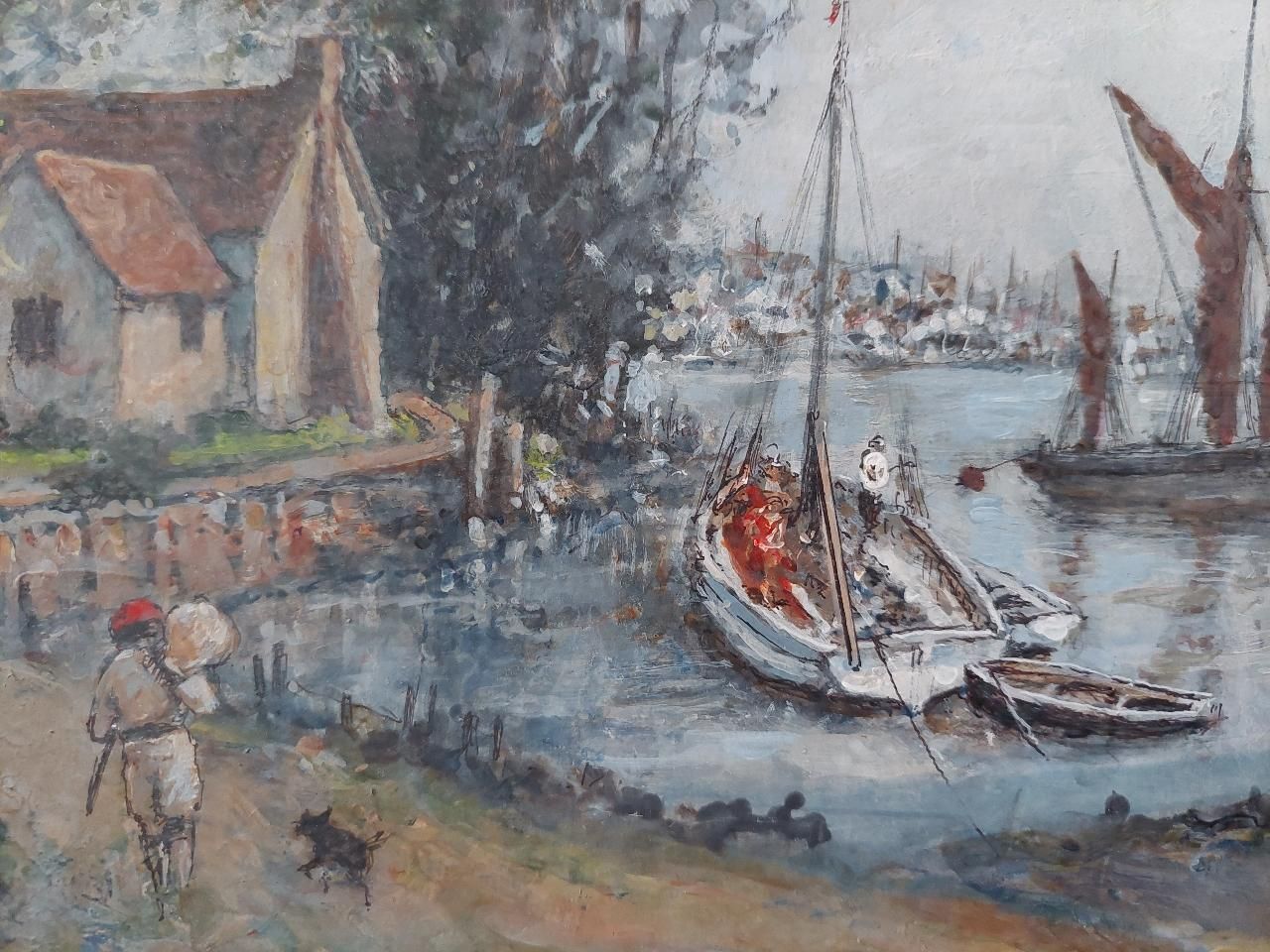 English  Schooltraditional English Painting Maritime Scene On River Medway, Kent, England20th Century photo buy