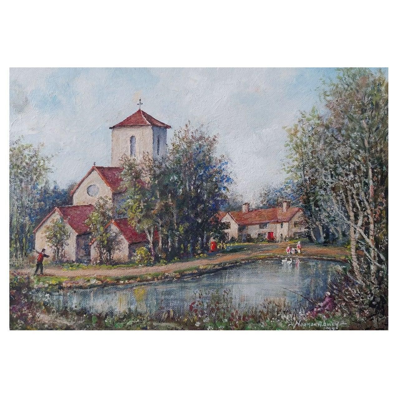 English  Schooltraditional English Painting Church At Weston Green, Thames Ditton, Surrey20th Century