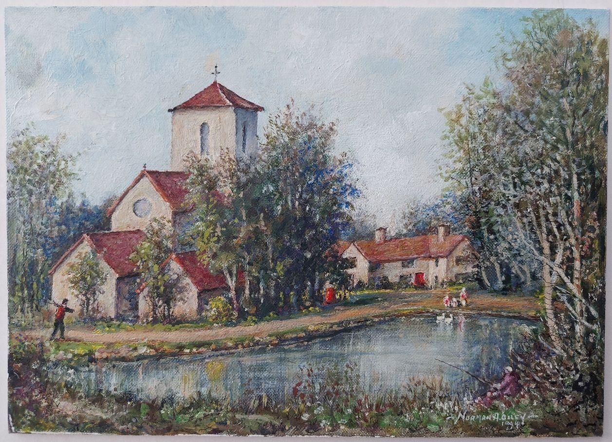 English  Schooltraditional English Painting Church At Weston Green, Thames Ditton, Surrey20th Century photo furniture