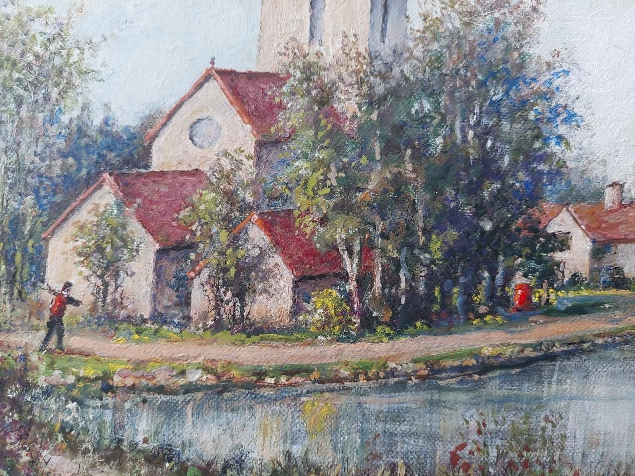 English  Schooltraditional English Painting Church At Weston Green, Thames Ditton, Surrey20th Century photo vinterior