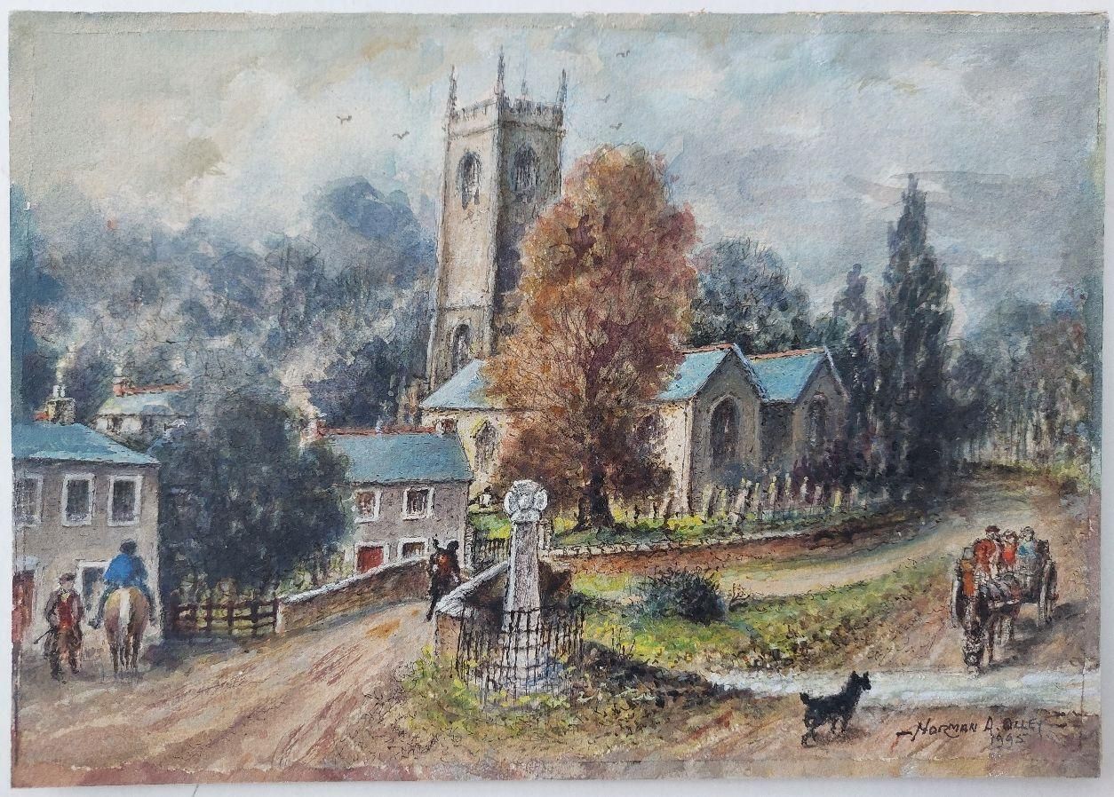English  Schooltraditional English Painting Church And Figures At Altarnun, Cornish School20th Century photo furniture