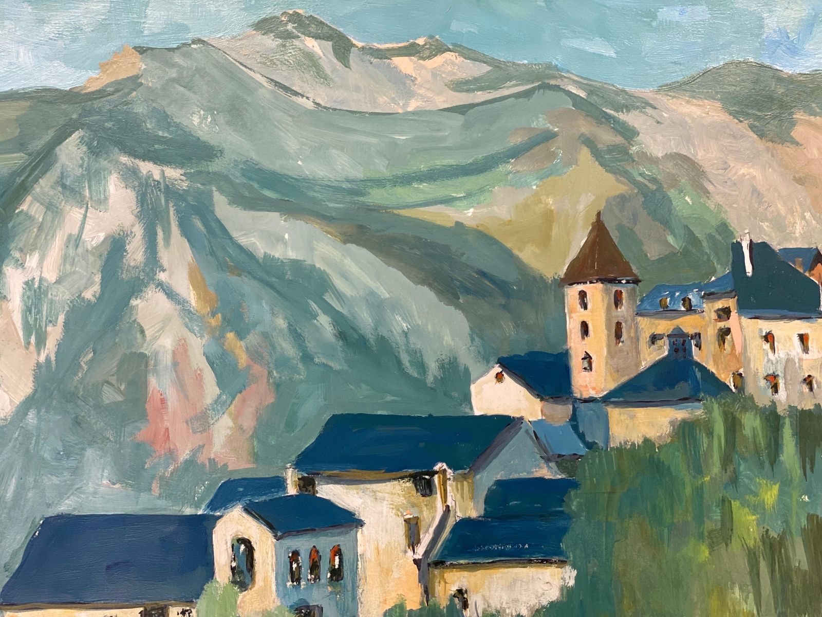 Unknown1950's Modernist Painting, Beautiful & Bright Colour French Oil Landscape1950s photo furniture