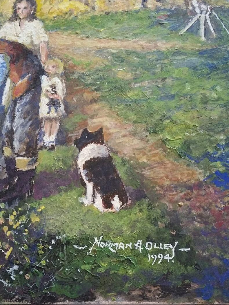 English  Schooltraditional English Painting English Farmyard Scene In Kent Farmer & Pigs20th Century photo 585.0
