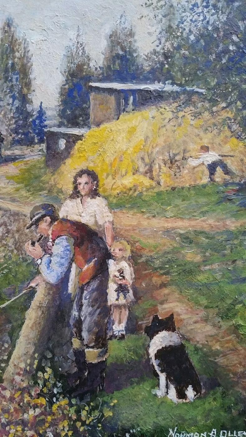 English  Schooltraditional English Painting English Farmyard Scene In Kent Farmer & Pigs20th Century photo buy