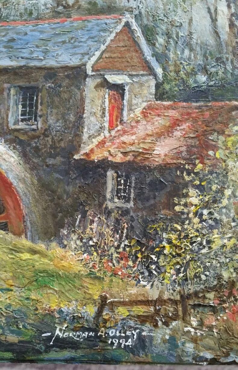 English  Schooltraditional English Painting Watermill At Tresmeer Cornwall, Figures At Work20th Century photo Art