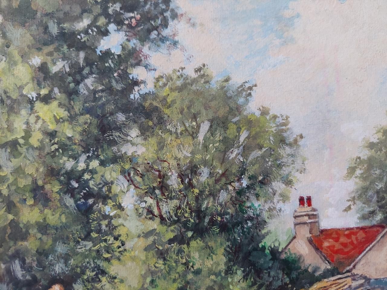 English  Schooltraditional English Painting Woodstacks At The Alma Arms, Weston Green, Surrey20th Century photo for sale
