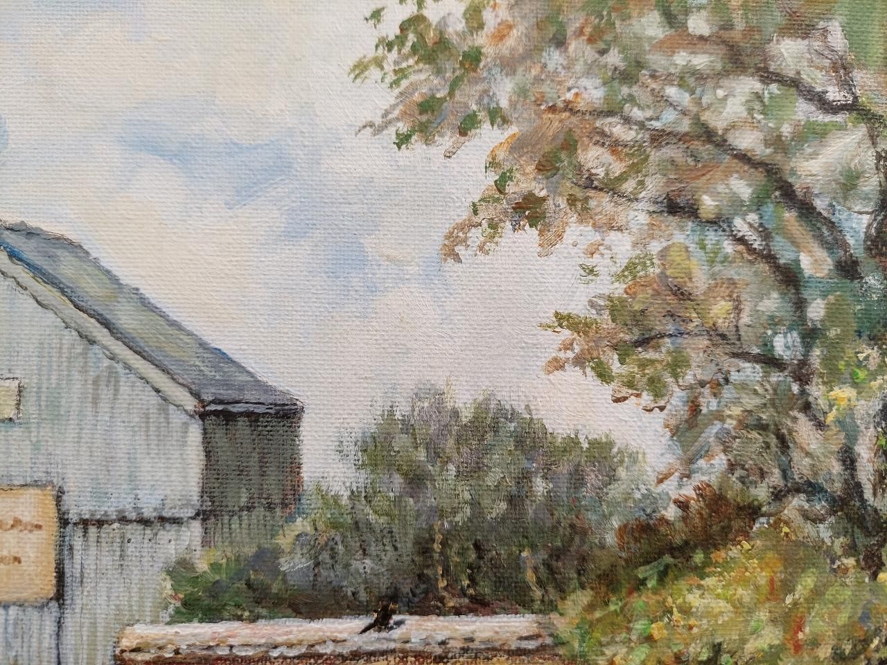 English  Schooltraditional English Painting Scots Pine And Chickens In A Cornish Farmyard20th Century photo 350.0