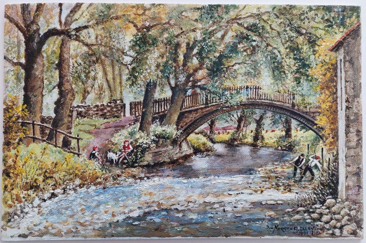 English  Schooltraditional English Painting River Workers, Beckford Bridge Bingley Yorkshire20th Century photo furniture