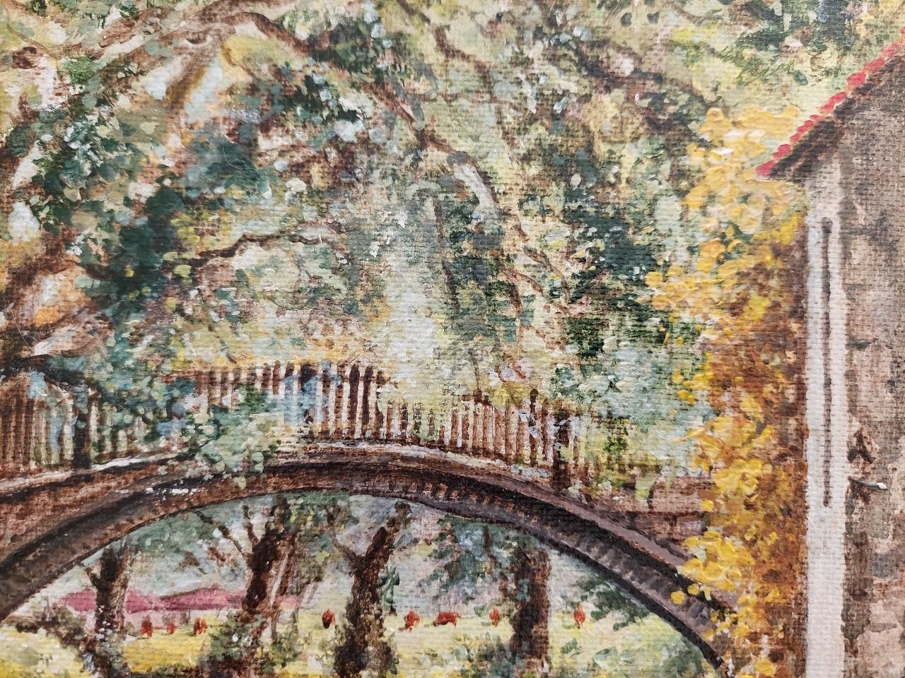 English  Schooltraditional English Painting River Workers, Beckford Bridge Bingley Yorkshire20th Century photo vinterior