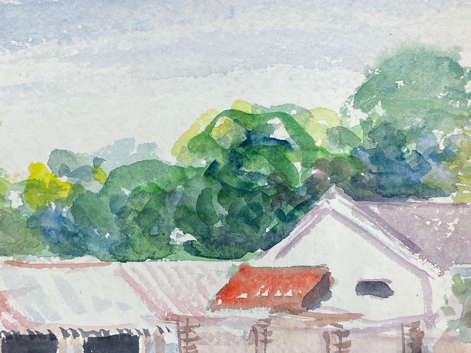 Akos Birocolourful Abstract, French Expressionist Original Painting Farm Buildingscirca 1980s photo Art