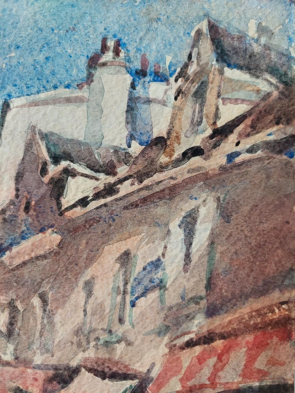 Maurice Mazeiliefrench Modernist Cubist Painting Double Sided, Town And Coast20th Century photo vintage