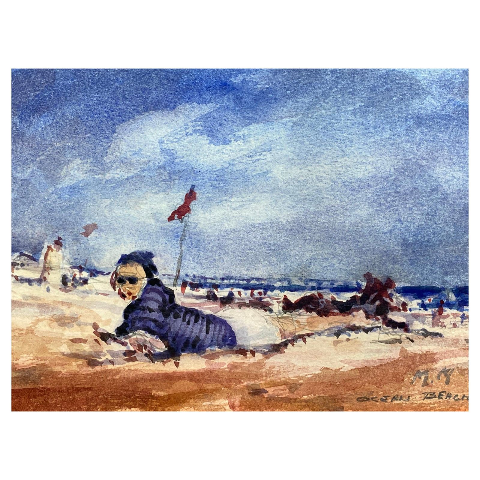 Unknownfrench Impressionist Signed Watercolour, Sun Bathers Landscape20th Century