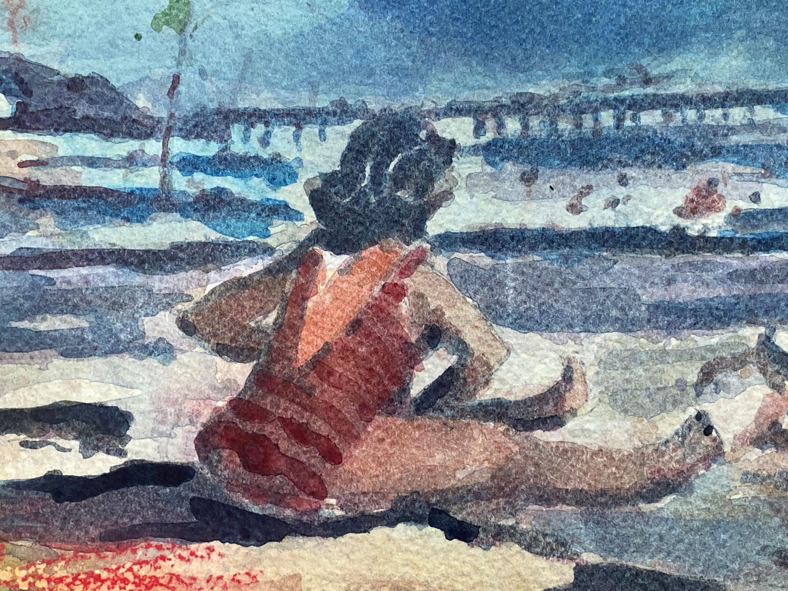 Unknownmaurice Mazeilie, French Impressionist Signed Watercolour, Lady On The Beach20th Century photo for sale