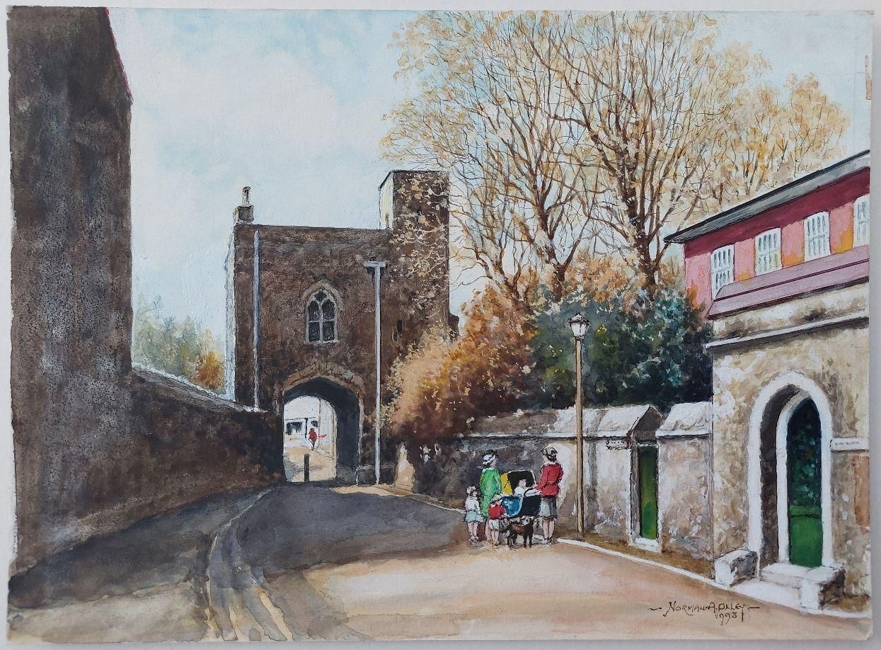 English  Schooltraditional English Painting Rochester Cathedral Priory Gate, Kent England20th Century photo furniture