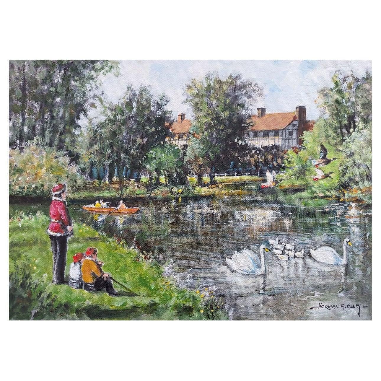 English  Schooltraditional English Painting By The River Mole, East Molesey, Surrey England20th Century