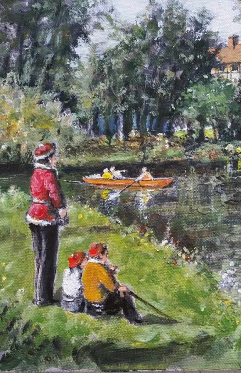 English  Schooltraditional English Painting By The River Mole, East Molesey, Surrey England20th Century photo for sale