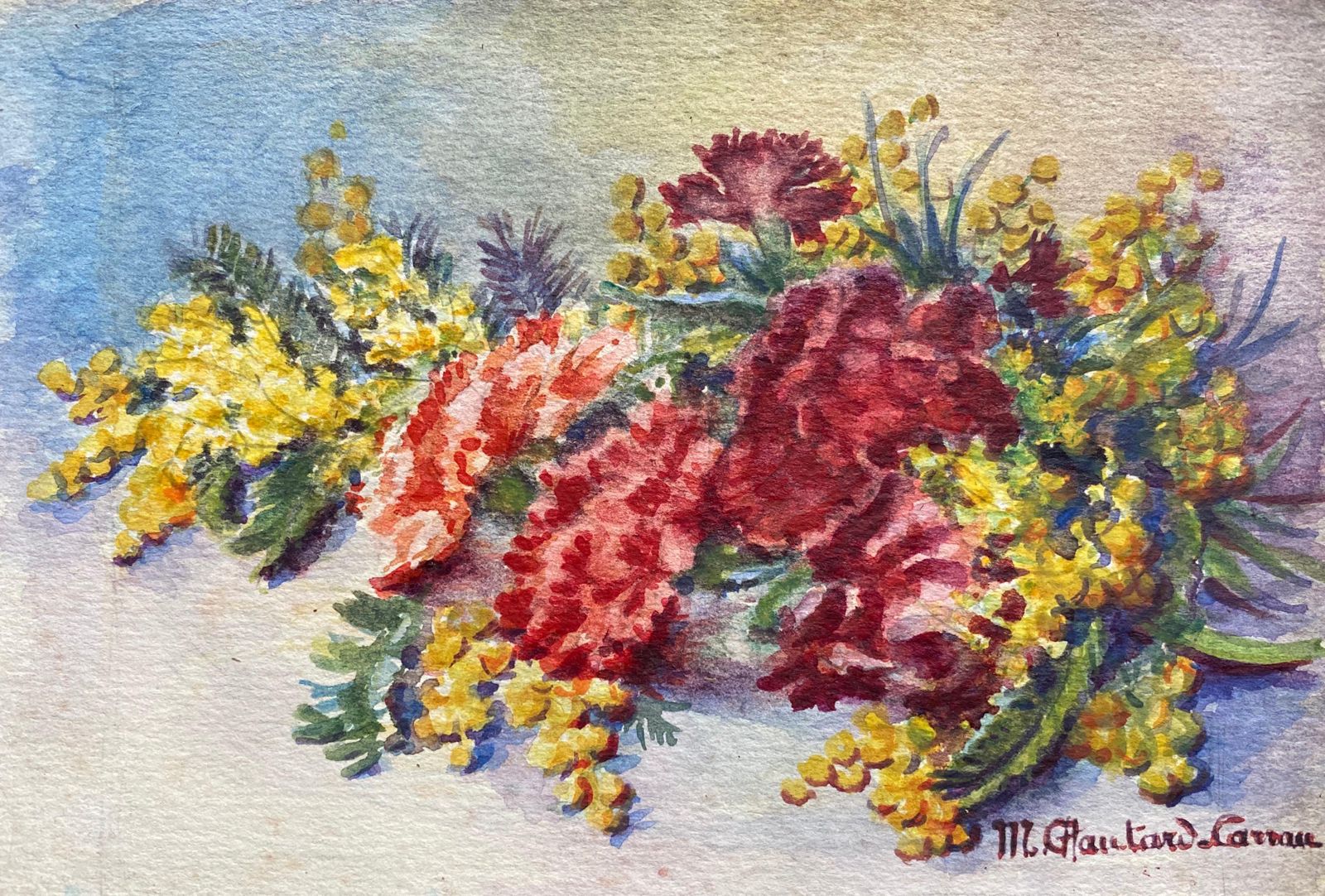 Unknownearly 1900's French Impressionist Signed Flower Watercolours Y Marie Carreaucirca 1900s photo for sale