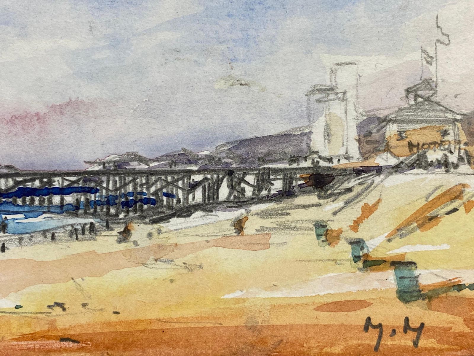 Unknownimpressionist Signed Watercolour, French Warm Day At The Pier20th Century photo 433.0