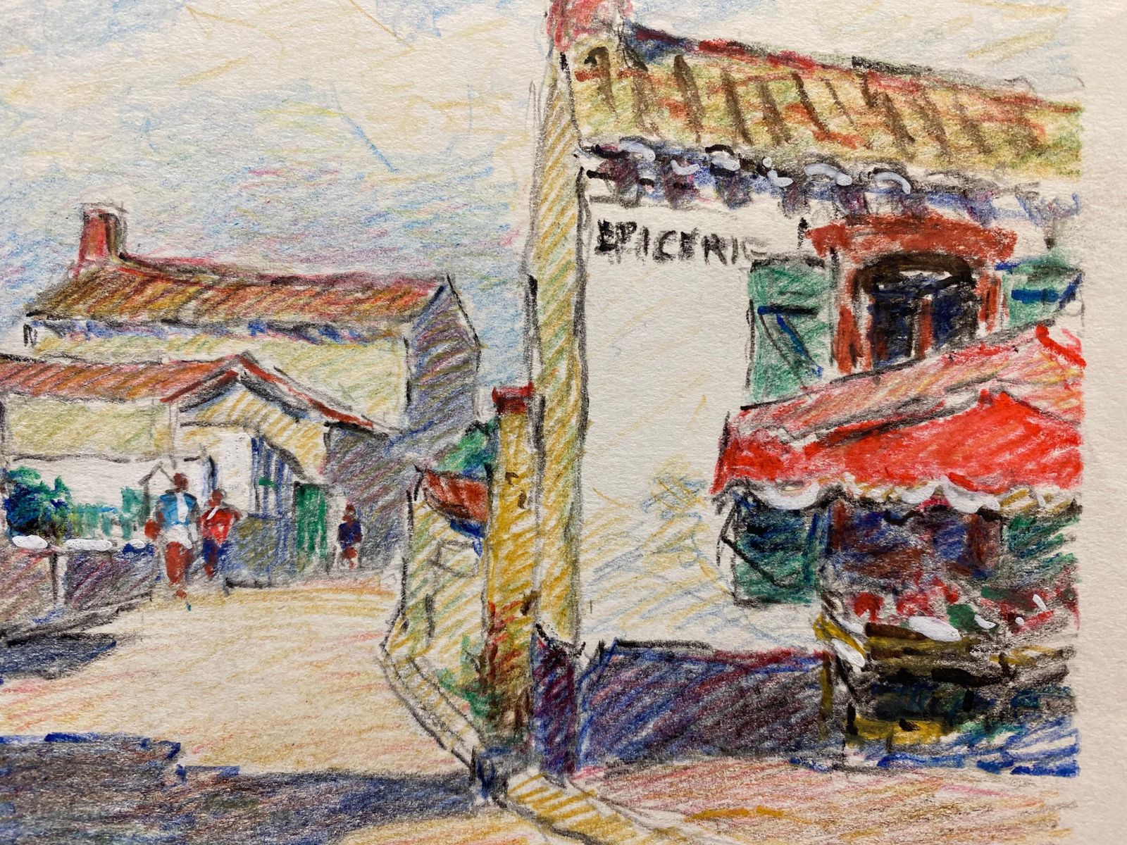 Unknowncamille Meriot French Signed Impressionist Crayon Drawing Brittany Village photo vinterior