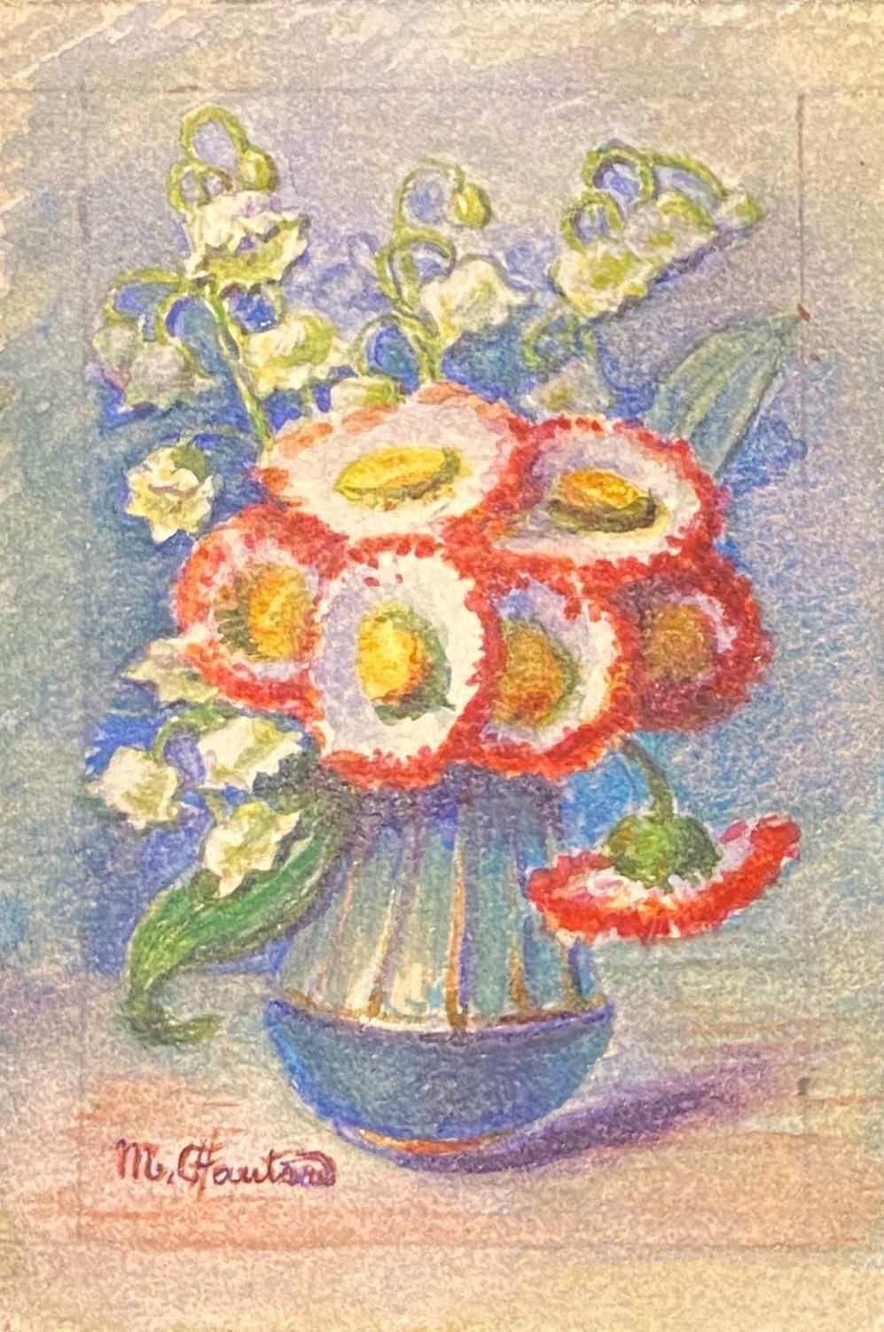 Unknown4 X Early 1900s French Impressionist Signed Flower Watercolours By Marie Carreaucirca 1900s photo for sale