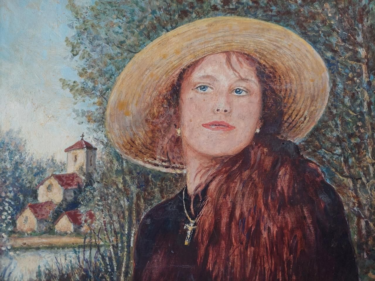 English  Schooltraditional English Painting Portrait Of Girl With Auburn Hair In Surrey England20th Century photo Art