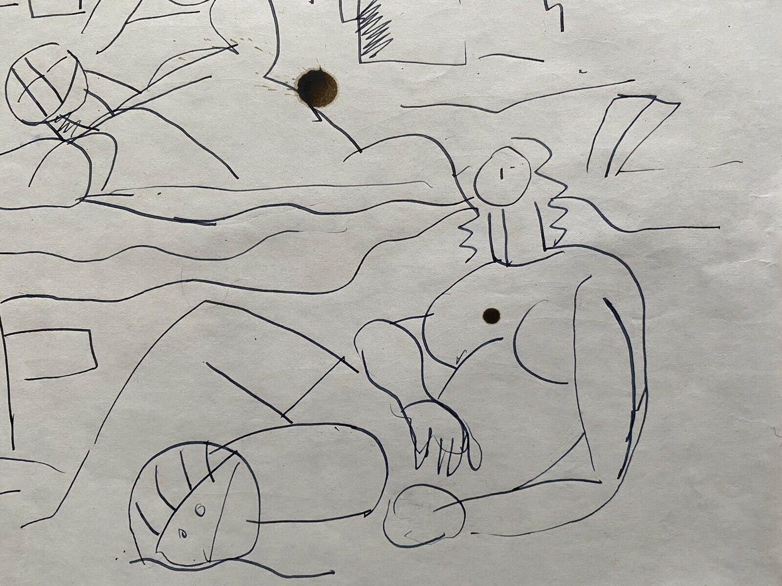Unknowncarlos Carnero Original Pen & Ink Drawing, Figures On The Beachmid 20th Century photo Art