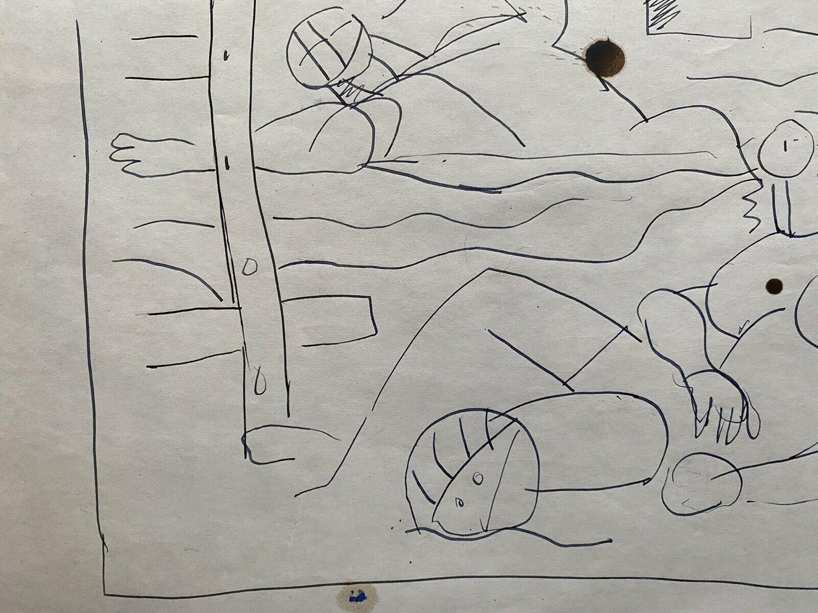 Unknowncarlos Carnero Original Pen & Ink Drawing, Figures On The Beachmid 20th Century photo 382.0