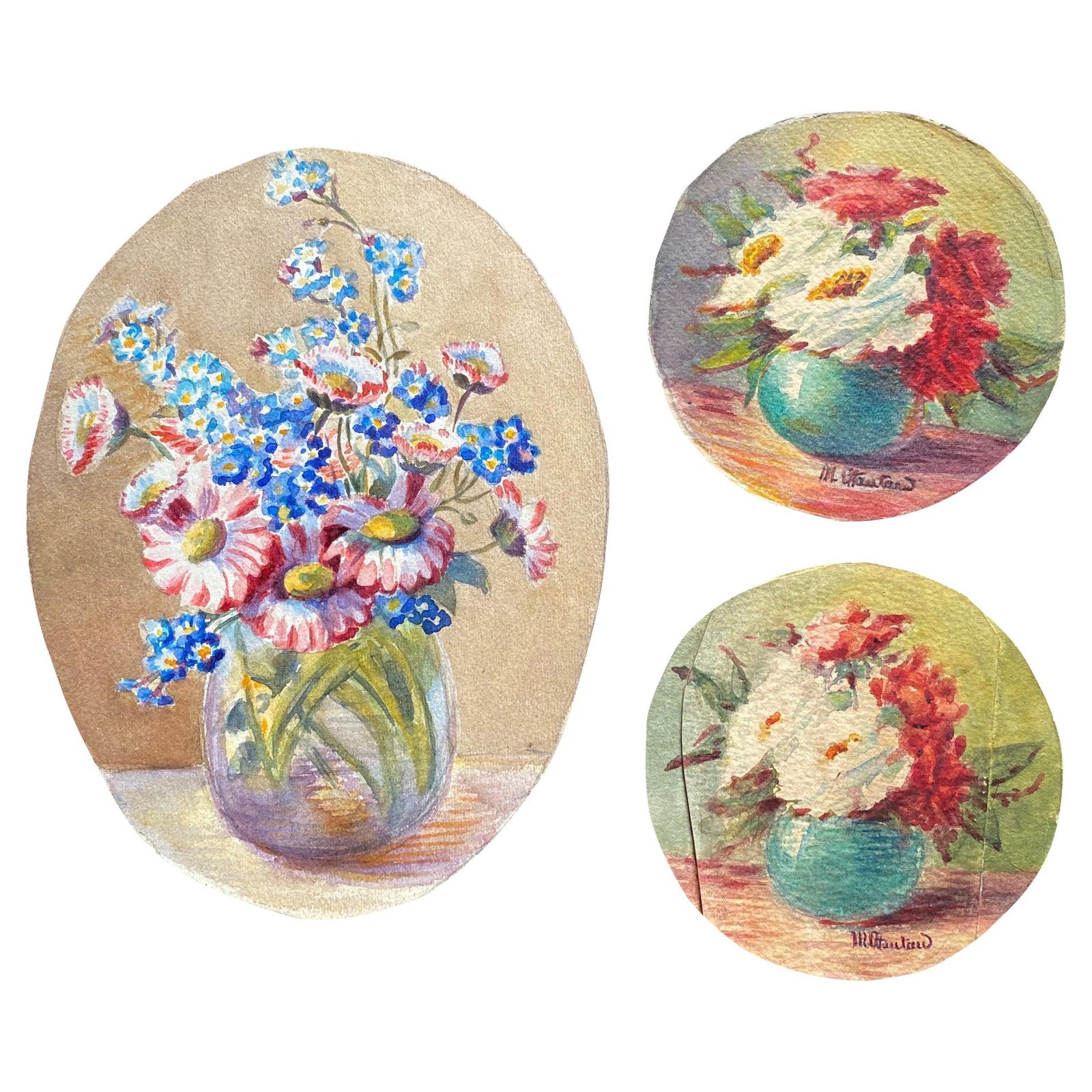 Unknownearly 1900's French Impressionist Signed Flower Watercolours Y Marie Carreaucirca 1900s