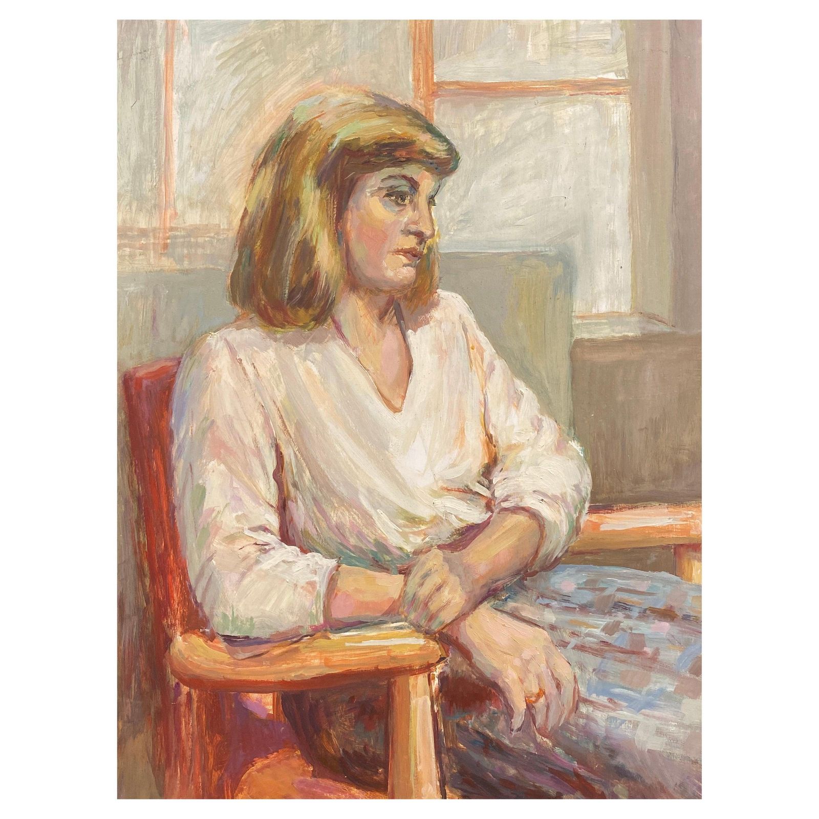 Unknownsigned Large 1960's British Original Oil Painting, Chic Lady On Chaircirca 1960s