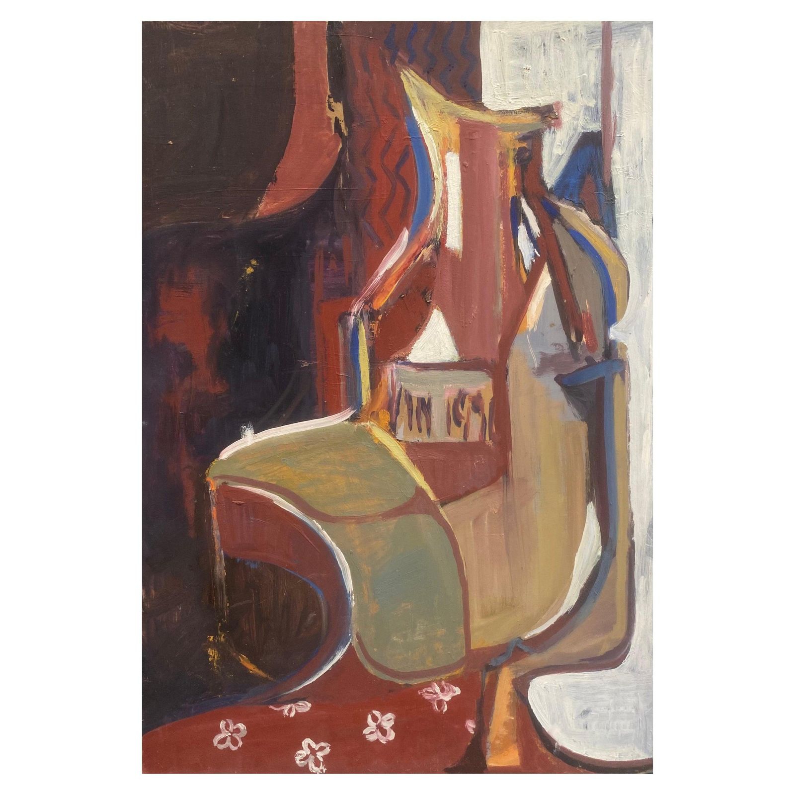 Unknown1960's British Original Oil Painting, Cool Red Abstractcirca 1960s
