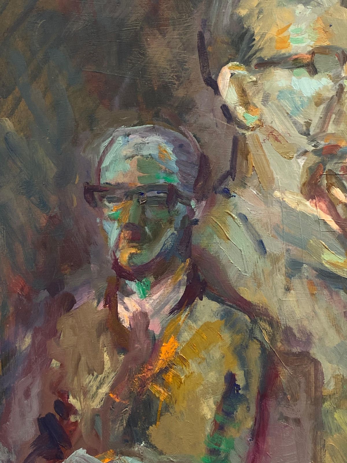 Unknownlarge 1960's British Original Oil Painting, Three Figures With Glassescirca 1960s photo Art