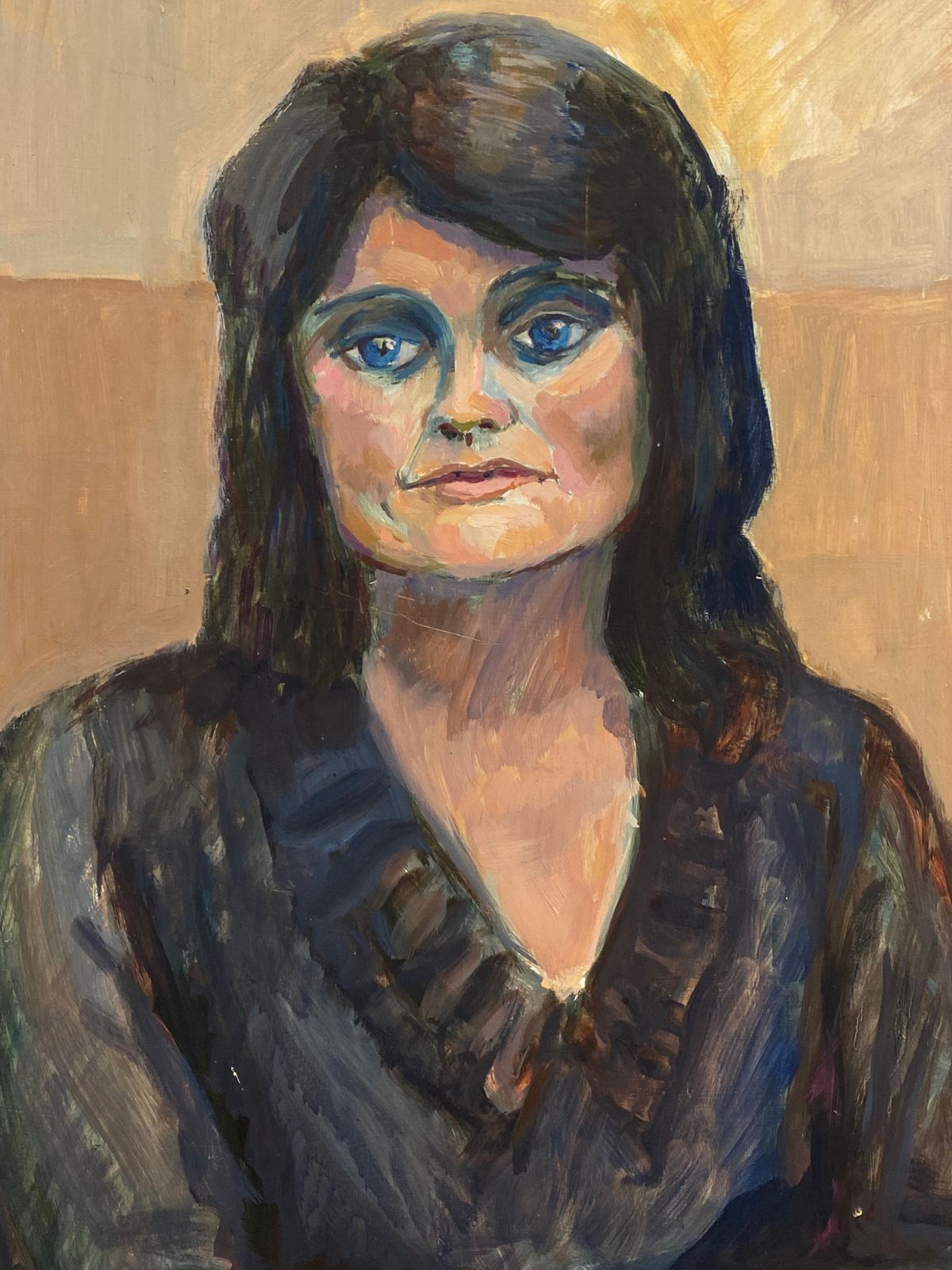 Unknownlarge 1960's British Portrait Of The Lady With Blue Eyes Original Oil Paintingcirca 1960s photo furniture