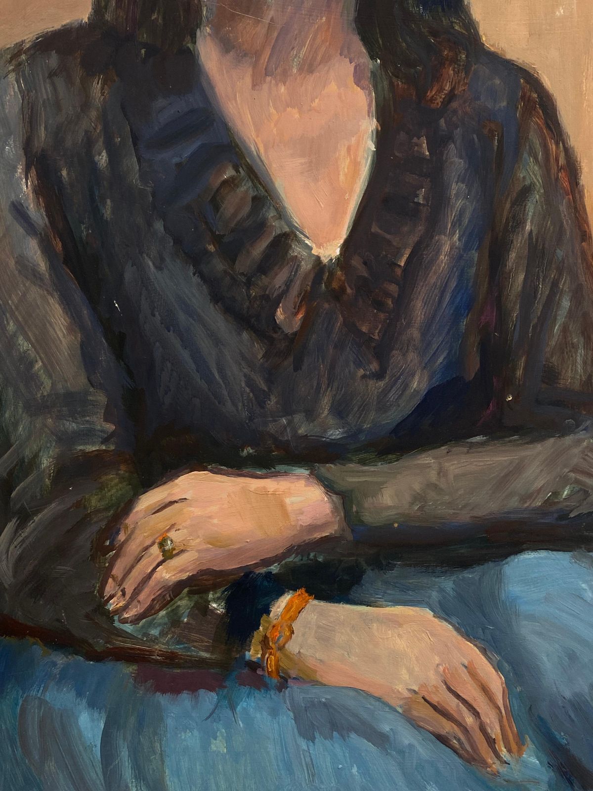 Unknownlarge 1960's British Portrait Of The Lady With Blue Eyes Original Oil Paintingcirca 1960s photo for sale